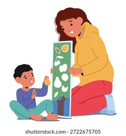 Mãe e filho aprendendo através do jogo, proporcionando entretenimento educacional agradável crucial para o crescimento das crianças e desenvolvimento cognitivo desenho animado vetor ilustração. Ligação entre o pai e o filho