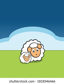 Mom and son sheep in the grass