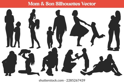 Mom And son or Son and Mom silhouettes vector collection
