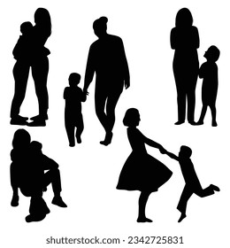 Mom And son or Son and mom silhouettes vector collection