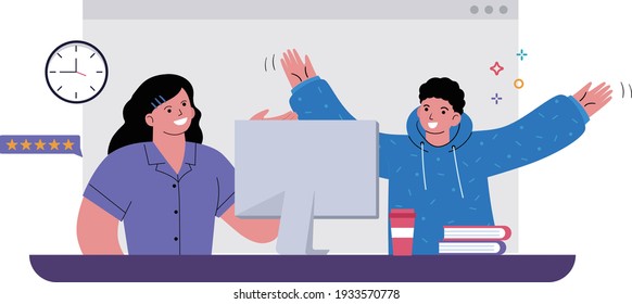 Mom Son Use Computer Study Online Stock Vector (Royalty Free ...