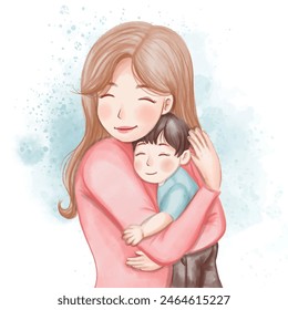 mamá e hijo ilustración de acuarela para el día de la madre