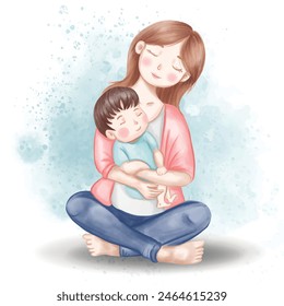 mamá e hijo ilustración de acuarela para el día de la madre