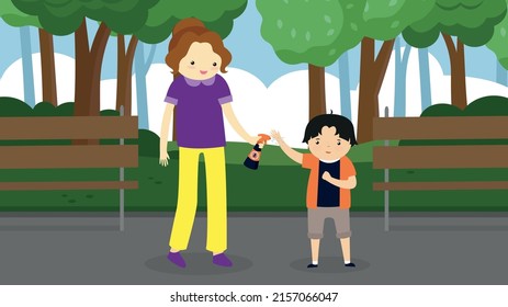 Mom Sprays Her Son With Bug Spray In The Park