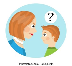 Mom strictly looks at the child, the child does not understand the cause of the conflict