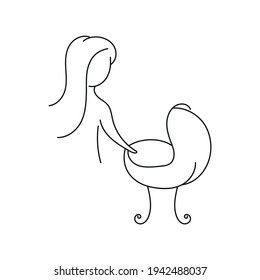 mom with a stroller linear icon. Motherhood. Mather's Day. Thin line customizable illustration. Contour symbol. Vector isolated outline drawing. Editable stroke