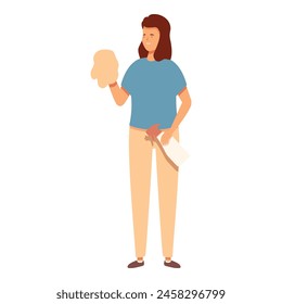 Mom take windows sprayer cleaner icon cartoon vector. Daily routine. House keeping