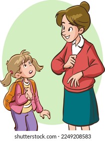 mom talk to her daughter gently cartoon vector