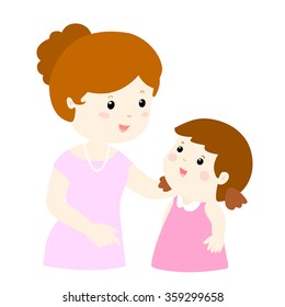 mom talk to her daughter gently vector illustration