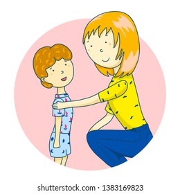 Mom is talking to her son. Concept of parent support. Vector illustration