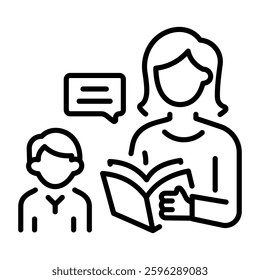 Mom teaching her son, line style icon 