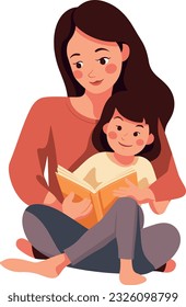 Mom is telling a story to her child mother hugs her son vector illustration