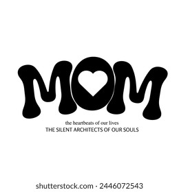 MOM text as celebration badge, tag, icon. Text card invitation, template. Festivity background. Lettering typography poster. Banner on white background. Vector illustration Mother's Day.