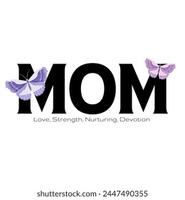 MOM text, Mother's Day, Happy Mother's Day, Mom quote with butterfly design, Mom Day, Shirt Print Template