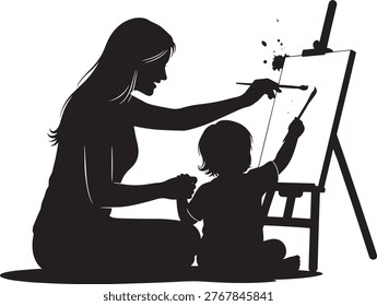 Mom and toddler art session. Capturing tender moments for creative projects. Ideal for celebratory campaigns.
