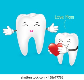 Mom tooth. I love mom, dental concept. illustration isolated on blue background.