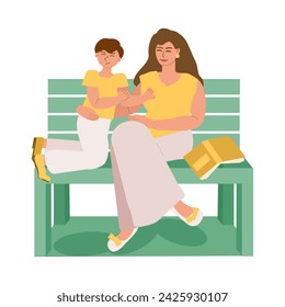 Mom tries to hug her son with autism. The child does not look at his mother and tries to move away. Mental disorders, problems of social interaction and attachment. Vector illustration