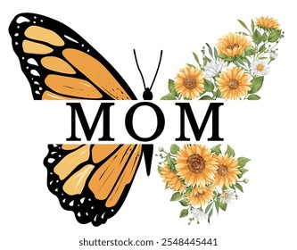 mom tshirt design,mom typography,sunflower butterfly design