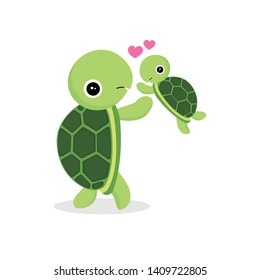 Mom turtle and baby for Mother's Day concept.