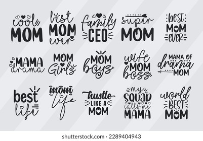 Mom Typography vector t shirt design svg bundle, mothers day