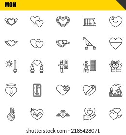 conjunto de iconos de línea de vector madre. corazón, termómetro y termómetro Iconos. Diseño delgado de línea. Elementos gráficos de contorno modernos, símbolos de trazo simple ilustración de fondo