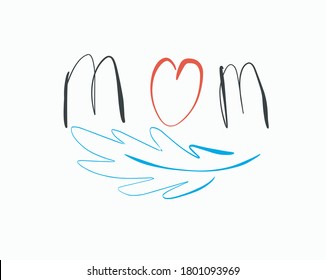 mom. vector text and vector heart on white background . simple lettering mother's day 