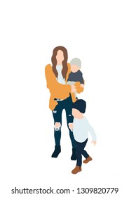 mom walks with her children