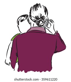 mom at work with baby illustration