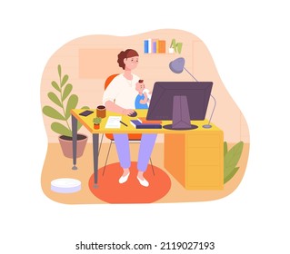 Mom Working Home. Freelance Work, Woman Mother Leave Office, Mum At Computer Table With Kid Child, Maternity Parent, Family Workplace, Internet Job, Cartoon Splendid Vector Illustration