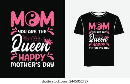 
Mom you are the queen, Happy mother's day - mother quotes typographic t shirt design . Symbol of love and calligraphy text on gray background.Mother's day design print for greeting card, t shirt,bann