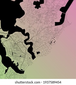 Mombasa, Kenya - Urban vector city map with parks, rail and roads, highways, minimalist town plan design poster, city center, downtown, transit network, street blueprint