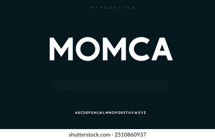 Momca Modern minimal abstract alphabet fonts. Typography technology, electronic, movie, digital, music, future, logo creative font. vector illustration