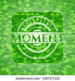 Moment green emblem with triangle mosaic background. Vector Illustration. Detailed.