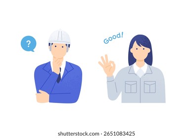 Moment of Insight on Construction Site — Male and Female Workers with Idea Vector Illustration