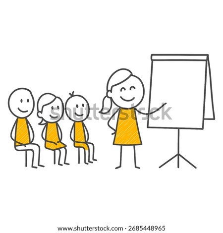 A Moment of Interaction Where an Instructor Figure Conveys Information While Standing and Using a Whiteboard.