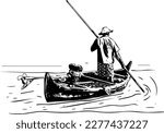 A Moment on the Water: Sketch Drawing of a Boat Afloat, The Boatman