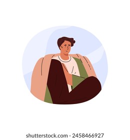 A moment of relaxation. This vector illustration depicts a contented person seated comfortably with a blanket, enjoying the simplicity of a peaceful moment.