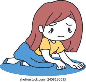 Moment of Sorrow Helpless Crying Girl Cartoon. Suitable for addressing emotional, educational, or social themes in a sensitive manner
