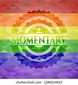 Momentary emblem on mosaic background with the colors of the LGBT flag