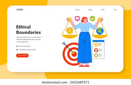 Momentary Marketing image. Balancing profits and planet, this visual illustrates marketing's ethical boundaries and target precision. Vector illustration