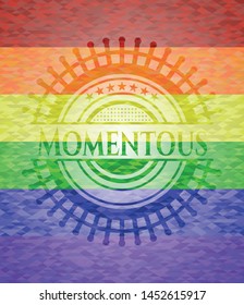 Momentous lgbt colors emblem. Vector Illustration. Mosaic.