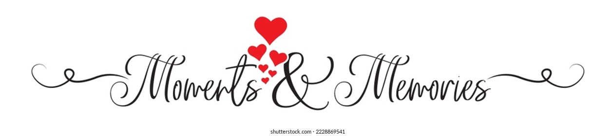Moments and Memories, vector. Typographical stencil art design. Wording design isolated on white background, lettering.