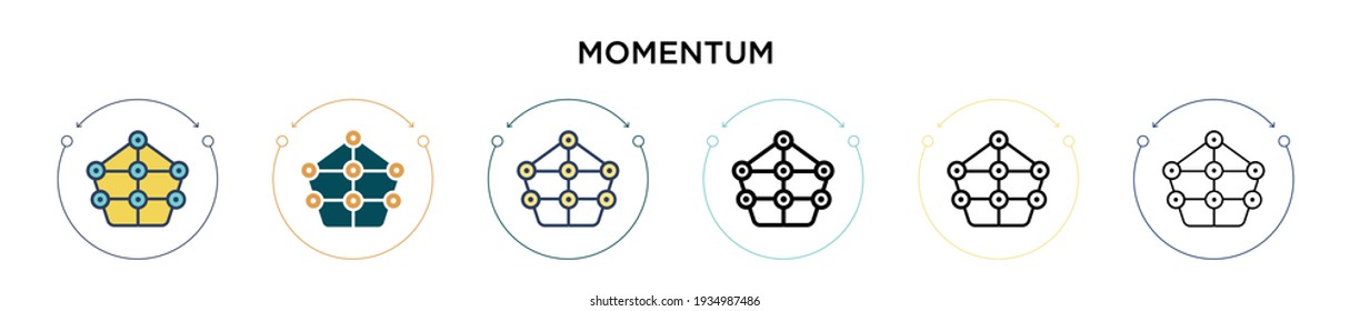 Momentum icon in filled, thin line, outline and stroke style. Vector illustration of two colored and black momentum vector icons designs can be used for mobile, ui, web