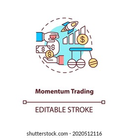 Momentum Trading Concept Icon. Stock Trading Strategy Idea Thin Line Illustration. Measuring Price Movements Moving Upward And Downward. Vector Isolated Outline RGB Color Drawing. Editable Stroke