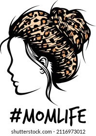 Momlife Leopard Finish, Messy bun, Girl with a messy bun, Leopard Finish Head, Girl face, Momlife svg