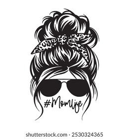 Momlife, Messy Bun vector, Mother's day design, Mom quotes design
