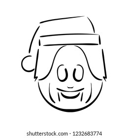 Momma Noel icon doodle in linear sketch for christmas
