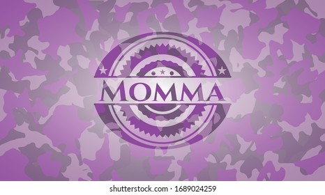 Momma pink on camo pattern. Vector Illustration. Detailed.