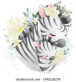 Mommy and Baby Zebra Hugging Each Other