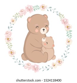 mommy bear and baby bear illustration for nursery decoration